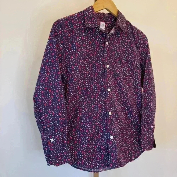 GAP Kids Boy’s XL Blue Holiday Christmas Long Sleeve Button-Up Shirt Casual - Picture 2 of 11